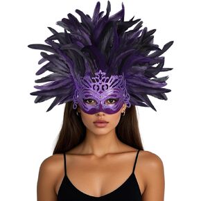 Women's Feather Headpiece Masquerade Mask Carnival Feather Headdress Mask Mardi Gras Showgirl Accessories