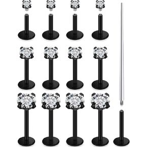 Ocptiy 16G Labret Jewelry Stainless Steel Medusa Piercing Jewelry Monroe Lip Rings Different Size Tragus Nail Conch Helix Earring Stud Bar Length 6mm 8mm 10mm CZ Size 2mm 3mm 4mm