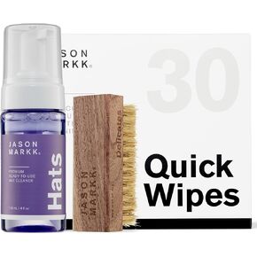 مجموعة Jason Markk Hat Care Kit & Bunddes Quick Pludle ، منظف الأحذية والأناقة ، ونظف قبعة رغوة جاهزة للاستخدام وفرشاة معلقة مع 30 حزمة من مناديل ، آمنة للجلد ، جلد الغزال ، nubuck ، القطن ، الحياكة