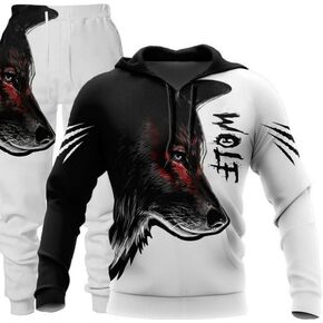 Prigridche Wolf & Lion 3D Printed Hoodie Pants Suit Sup