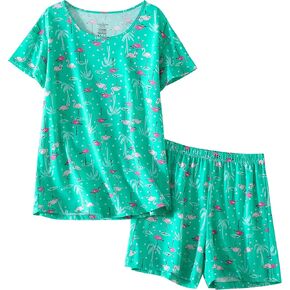 PNAEONG Women's Pajamas Set, Cotton Short Sleeve Sleepwear Pjs Sets S-3XL