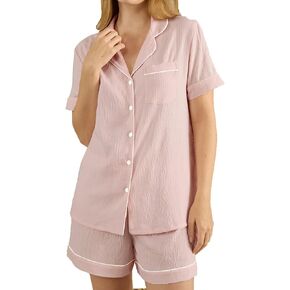 Women Pajamas Set Cotton Short Sleeve Sleepwear Sets 2 Pcs Pjs Loungewear