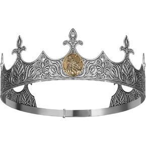 SWEETV King Crown for Men, Wolf Crown for Male, Antique Silver Men's Tiara Prince Diadem, Royal Medieval Costume Hair Accessories for Cosplay Birthday Knight Halloween