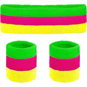 Ronglry 80s Neon Sweatbands مجموعة الثمانينات 90s ملابس للنساء الرياضي للمعصم و Neon Band Band 80 S للنساء العرق لمستلزمات الحفلات توهج أزياء الهالوين