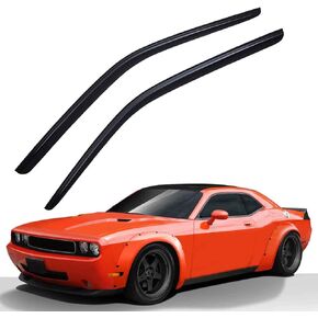 Lightronic Extra Durable Outside-Mount Auto Vent Window Visor, Fits 2008-2023 Dodge Challenger, UV Protection Rain Guard, Original Window Deflector, No-Drill Easy Install, Dark Smoke, 2-Pcs