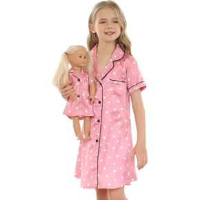 Bow Dream Women Lightgowns Sleepshirt Short Sleeve Mommy و Me Pajama مجموعة مع ملابس دمية أمريكية مطابقة