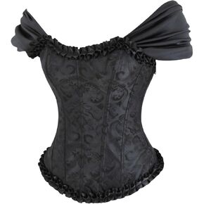 SHENHE Women's Off Shoulder Corset Top Lace Up Ruffle Trim Bustier Boned Overbust Renaissance Bodyshaper Corset