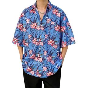 Hawaiian Shirt for Men Oversized Short Sleeve Button Down Shirts Floral Summer T Shirt