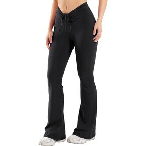 YEOREO Women Workout Scrunch Flare Leggings Drawstring No Front Seam Ericane Butt Lifting 31.5" Gym Yoga Leggings