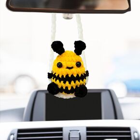 Cute Car Accessories,Heart Shaped Cherry Crochet Car Accessories Spring and Summer Accessory Boho Cars Crochet Hanging Accessorie Rearview Mirror Hanging for Women and Girls