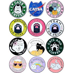 12 Pcs Cat Enamel Pins for Backpacks – Unique Cute Lapel Pins for Jackets & Hats – Gift for Friends & Collectors