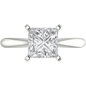 2 Ct Brilliant Princess Cut Clear Simulated Diamond 14K White Gold Solitaire Engagement Promise Bridal Anniversary Ring