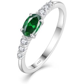 Oval Shape Birthstone Stackable Rings for Women Solid Sterling Silver Plated 18K White Gold Half Eternity Halo Cubic Zirconia Promise Engagement Wedding Band Rings Jewelry for Size 6-9
