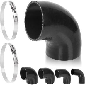 Swpeet 1Pcs 3.5 Inch - 89mm 90 Degree Elbow 4-Ply Reinforced Silicone Hose with 2Pcs 84-108mm 304 Stainless Steel T Bolt Hose Clamp Kit, Automotive Pure Silicone for Turbo Intake Intercooler