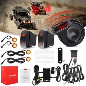 Benlari UTV ATV Turn Signal Kit - Upgraded Switchable Amber/White LED Light, Brighter Smoked Prism Lamp Shell & Louder 110DB Horn - Universal Turn Signal Kit for UTV ATV (2-seater & 4-seater)