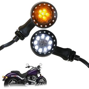 DREAMIZER Chrome Motorcycle Turn Signals 15 LEDs Bullet Front Rear Indicator Lights Amber White Light Compatible for Harley Cruiser Softail StreetBike Chopper Bobber Cafe Racer