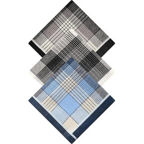 Cotton Handkerchiefs for Men, 3/6-Pack Plaid Pocket Squares – Soft Classic Large Mens Hankies for Suits, 17x17 Inches in Kuwait