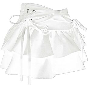 Women's Bow Low Waist Retro Pleated Skirt with Adjustable Waist A-line Mini Denim Skirt Y2K
