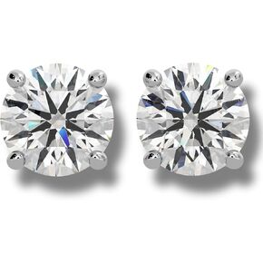IGI Certified 1 قيراط (CT) أقراط مستديرة من الماس ، VVS2 Clarity E Color ، 14K White Gold Bour-Prog-Brong Back-Back.