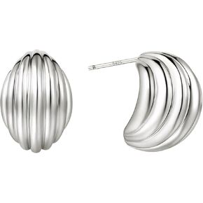 ZRU Chunky Silver Seashell Earrings for Women - Trendy Minimalist Textured Statement Studs & Dangle Drop Earrings, Beach Jewelry Gifts