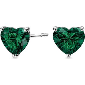 14K Yellow or White Gold Stud Earrings With 0.50-2.00 Cttw Heart Shaped Lab Grown Diamond/Lab Grown Blue Sapphire/Lab Grown Emerald Stud Earrings For Women, Gift Box Included