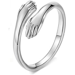 Gulicx 925 Sterling Silver Hug Rings للنساء ، حلقة الإبهام الفضية الصلبة القابلة للتعديل ، والجنسين ، الفضة التي تعانق اليدين المفتوح حلقة المجوهرات عناق الحلقات رجال الأزواج