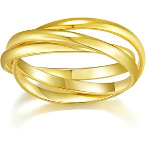 حلقات الذهب | حلقات الذهب للنساء | حلقات تململ | حلقات التراص | حلقات القلق | 14K Gold Plated- حلقة صف ثلاثية متشابكة للنساء والرجال- 2 مم 3 مم حجم الفرقة 4-12