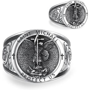 Saint Michael Ring For Men,925 Stering Silver Archangel Jewelry Ring Size 7-13 (with Gift Box)