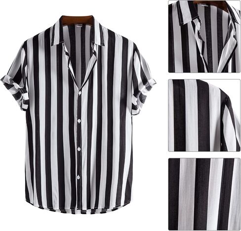 OLEMEK Men’s Casual Shirts Short Sleeve Button Down Shirt Summer Beach Hawaiian Striped Dress Shirt in Saudi Arabia