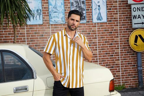 OLEMEK Men’s Casual Shirts Short Sleeve Button Down Shirt Summer Beach Hawaiian Striped Dress Shirt in Saudi Arabia