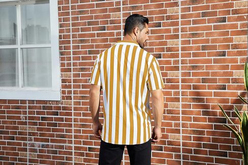OLEMEK Men’s Casual Shirts Short Sleeve Button Down Shirt Summer Beach Hawaiian Striped Dress Shirt in Saudi Arabia