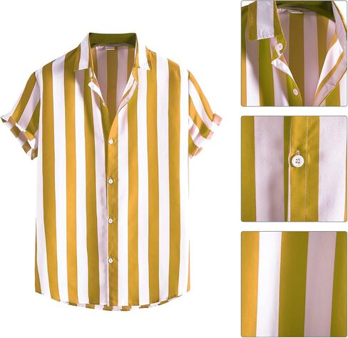 OLEMEK Men’s Casual Shirts Short Sleeve Button Down Shirt Summer Beach Hawaiian Striped Dress Shirt in Saudi Arabia