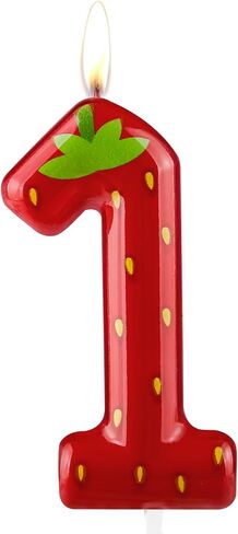 Strawberry Number 2 Candle, Modern Fruit Themed Birthday Cake Decoration, Unscented, Novelty Candle in Saudi Arabia