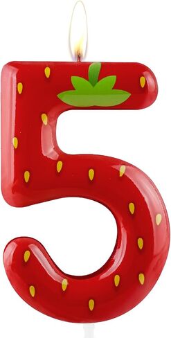 Strawberry Number 2 Candle, Modern Fruit Themed Birthday Cake Decoration, Unscented, Novelty Candle in Saudi Arabia