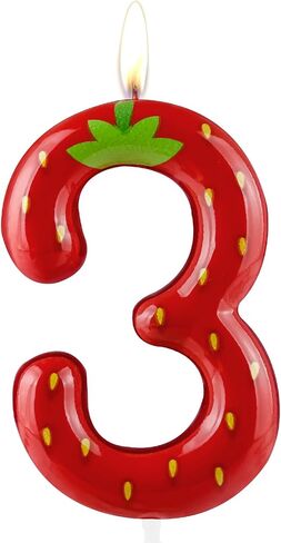 Strawberry Number 2 Candle, Modern Fruit Themed Birthday Cake Decoration, Unscented, Novelty Candle in Saudi Arabia