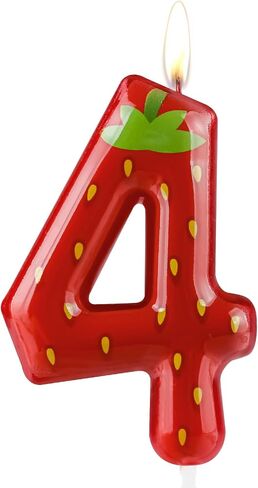 Strawberry Number 2 Candle, Modern Fruit Themed Birthday Cake Decoration, Unscented, Novelty Candle in Saudi Arabia