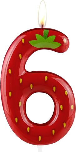 Strawberry Number 2 Candle, Modern Fruit Themed Birthday Cake Decoration, Unscented, Novelty Candle in Saudi Arabia