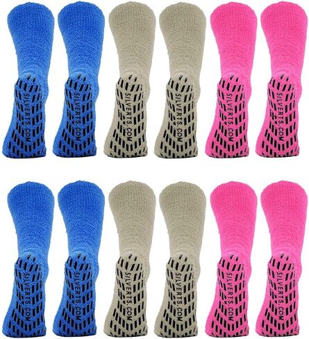 Silverts Men’s and Women’s Diabetic Gripper Non Skid Hospital Slipper Socks for Seniors - Clothing for Elderly - 6 Pack in Saudi Arabia