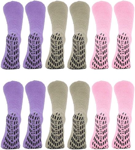 Silverts Men’s and Women’s Diabetic Gripper Non Skid Hospital Slipper Socks for Seniors - Clothing for Elderly - 6 Pack in Saudi Arabia