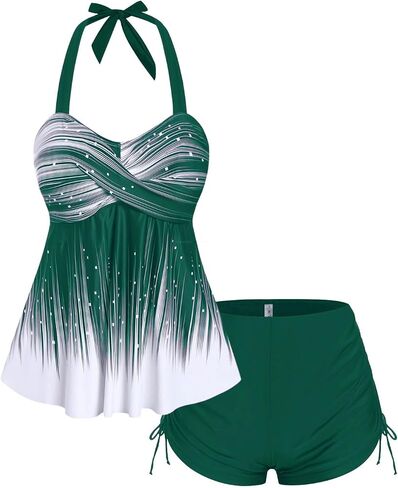 ROSE GAL Womens Plus Size Halter Backless Empire Waist Modest Boyshorts Tankini Swimsuit Set in Saudi Arabia