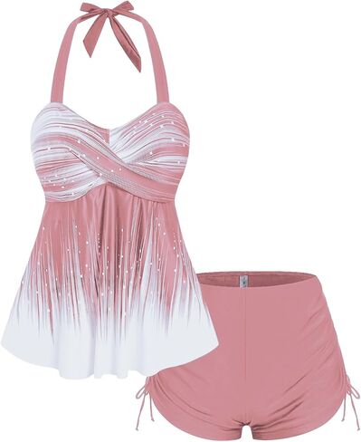 ROSE GAL Womens Plus Size Halter Backless Empire Waist Modest Boyshorts Tankini Swimsuit Set in Saudi Arabia