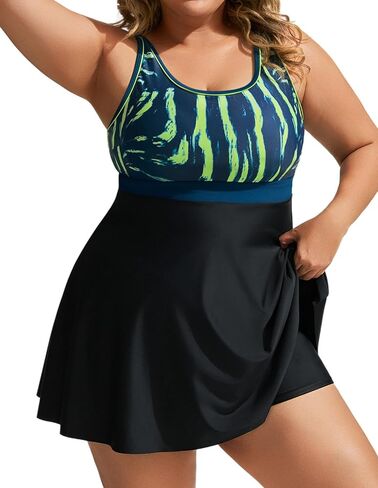 Hanna Nikole Women Plus Size Two Piece Swimsuits Swimdress Sport Flowy Tummy Control Bathing Suit Color Block with Boyshorts in Saudi Arabia