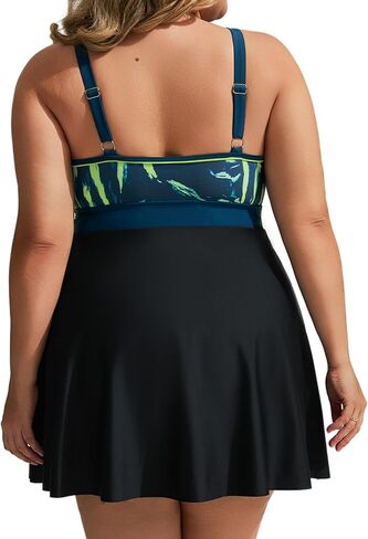 Hanna Nikole Women Plus Size Two Piece Swimsuits Swimdress Sport Flowy Tummy Control Bathing Suit Color Block with Boyshorts in Saudi Arabia