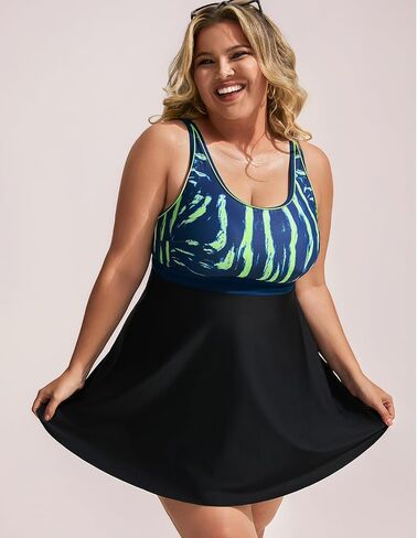 Hanna Nikole Women Plus Size Two Piece Swimsuits Swimdress Sport Flowy Tummy Control Bathing Suit Color Block with Boyshorts in Saudi Arabia