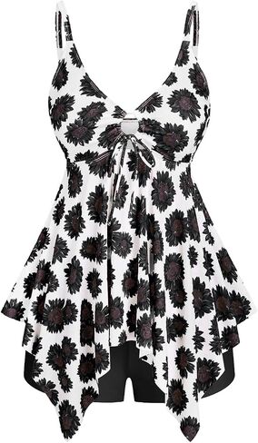 ROSE GAL Rosegal Women Plus Size Modest Tankini Swimsuit Handkerchief Sunflower Cinched Boyleg Swimwer in Saudi Arabia
