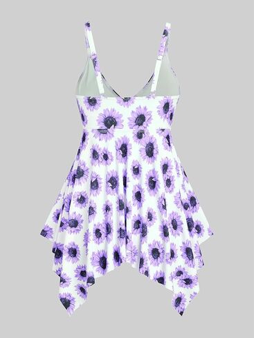 ROSE GAL Rosegal Women Plus Size Modest Tankini Swimsuit Handkerchief Sunflower Cinched Boyleg Swimwer in Saudi Arabia