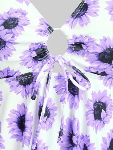 ROSE GAL Rosegal Women Plus Size Modest Tankini Swimsuit Handkerchief Sunflower Cinched Boyleg Swimwer in Saudi Arabia