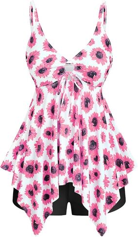 ROSE GAL Rosegal Women Plus Size Modest Tankini Swimsuit Handkerchief Sunflower Cinched Boyleg Swimwer in Saudi Arabia