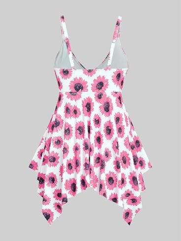ROSE GAL Rosegal Women Plus Size Modest Tankini Swimsuit Handkerchief Sunflower Cinched Boyleg Swimwer in Saudi Arabia