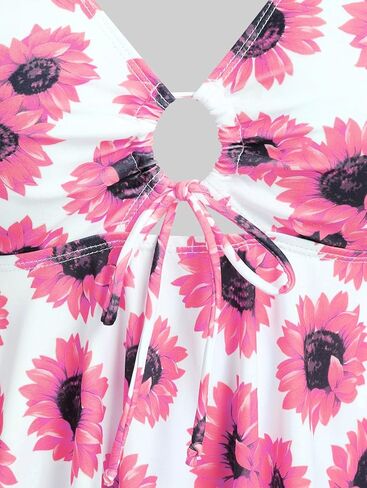 ROSE GAL Rosegal Women Plus Size Modest Tankini Swimsuit Handkerchief Sunflower Cinched Boyleg Swimwer in Saudi Arabia